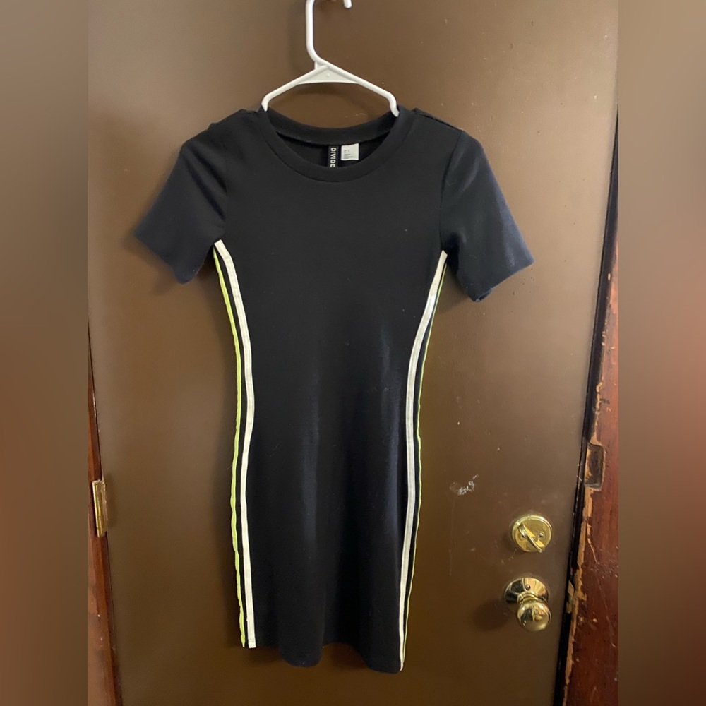 Bodycon Dress, neon green strip with white on the sides.